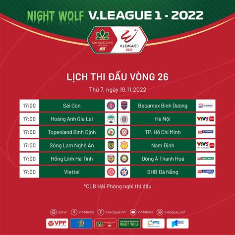 lịch thi đấu v-league hôm nay